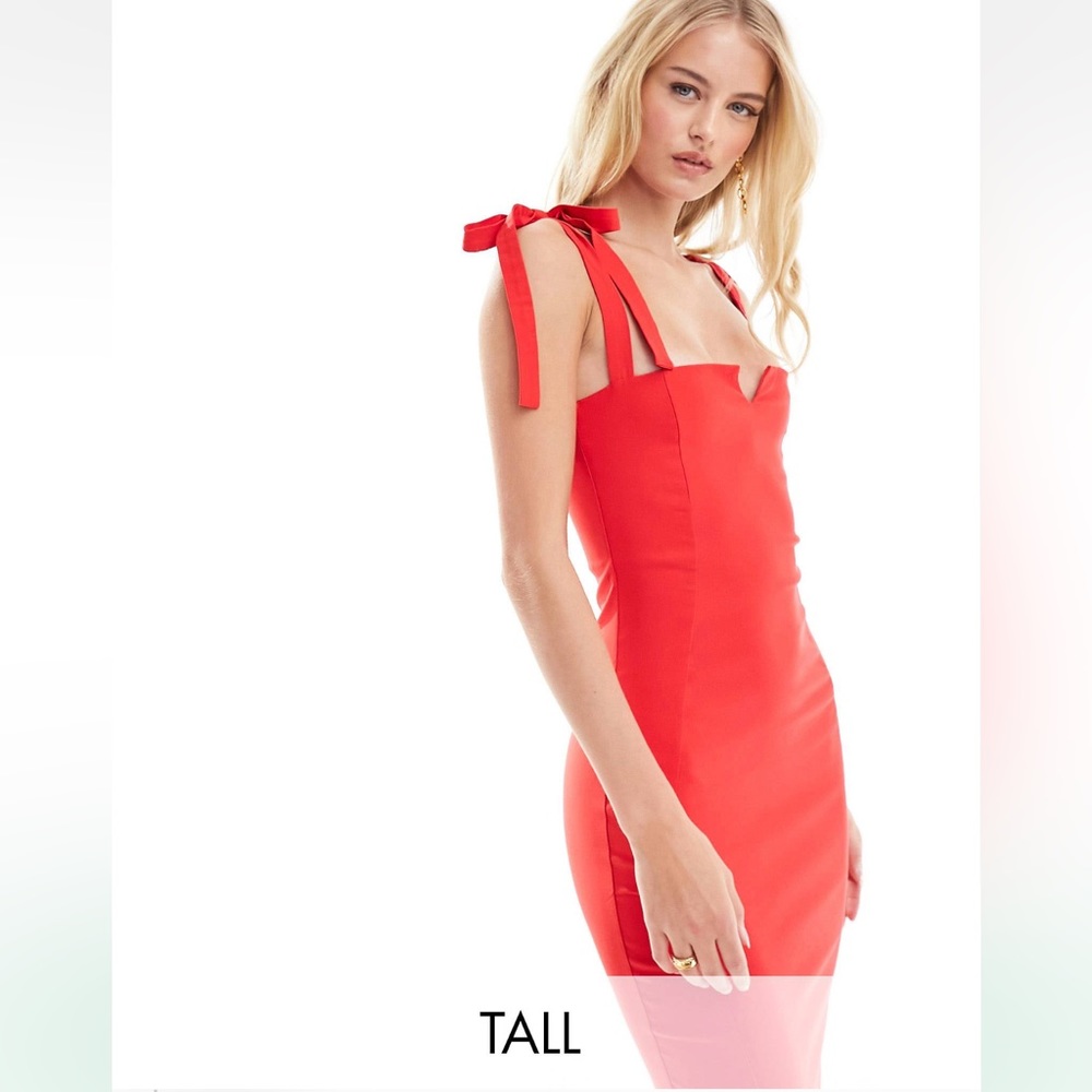 ***NWT*** OOS** Vesper Tall tie strap notch detail midi dress in red